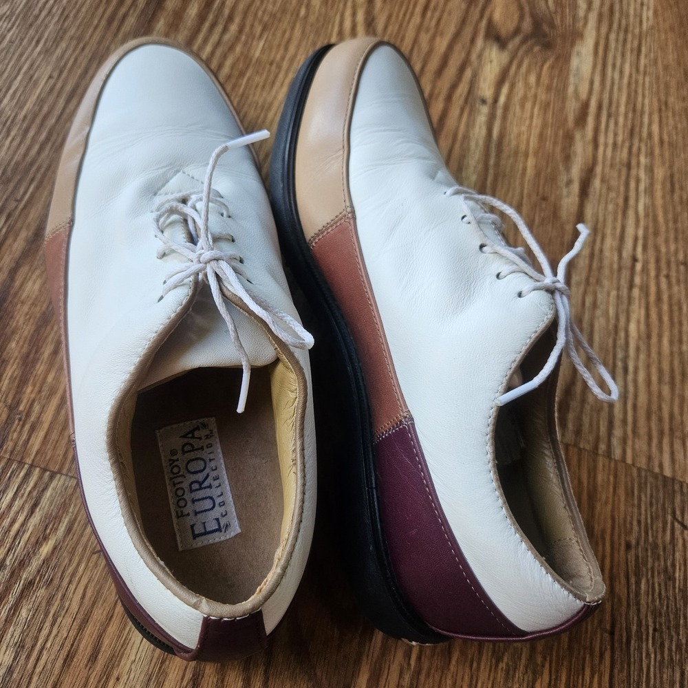 FOOTJOY FJ Europa Collection Women's 7.5 Ivory Brown Four Tone Golf Shoes 99224 - Picture 9 of 13